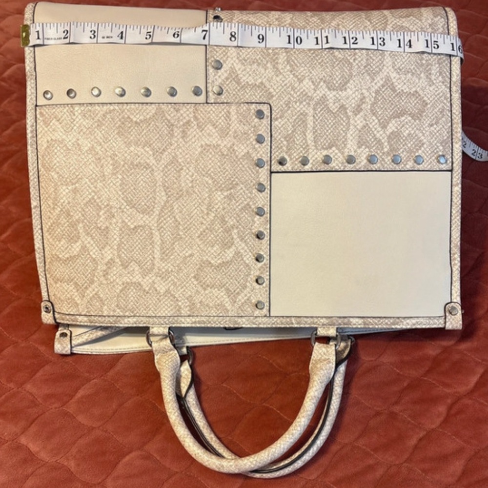INC International Concepts Beige Patchwork Satchel - image 4